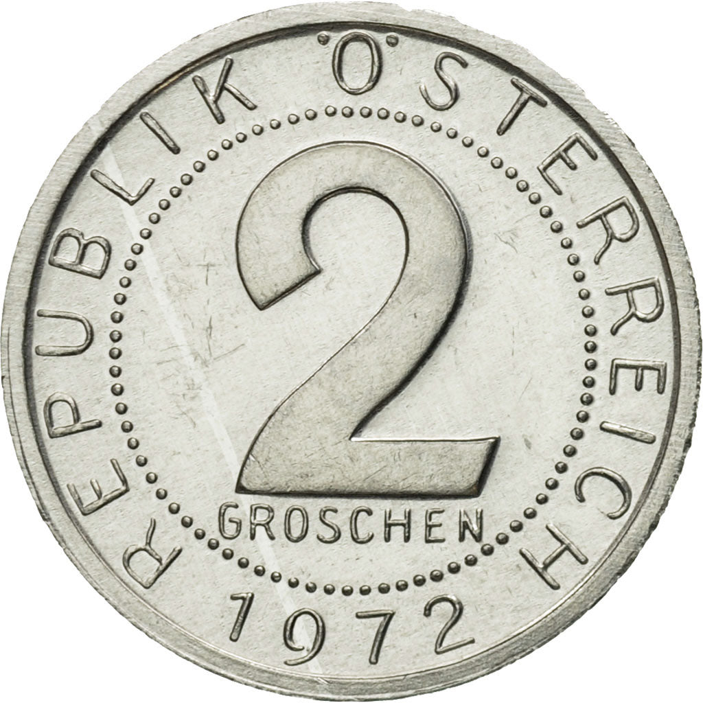 Munten, Oostenrijk, 2 Groschen, 1972, UNC-, Aluminium, KM:2876