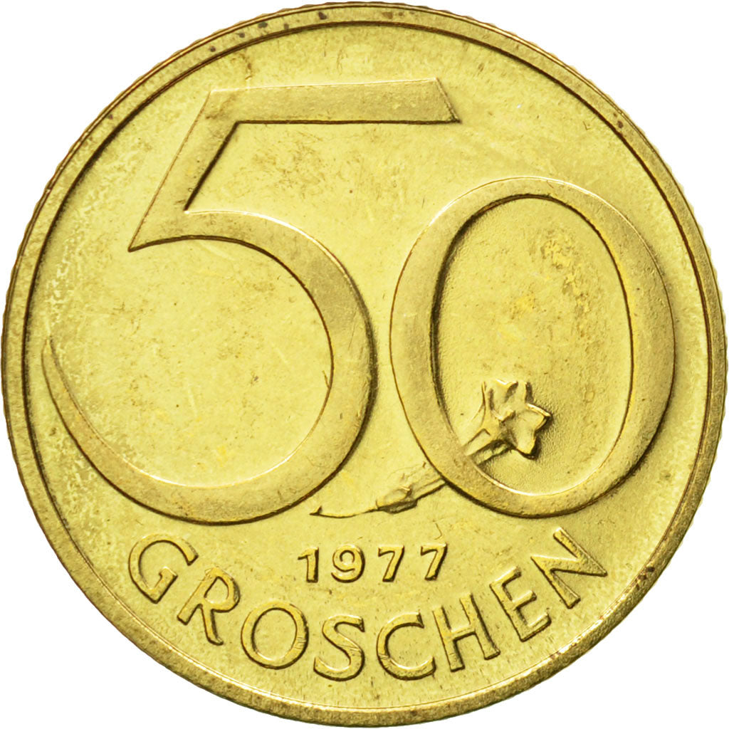 Coin, Austria, 50 Groschen, 1977, MS(63), Aluminum-Bronze, KM:2885