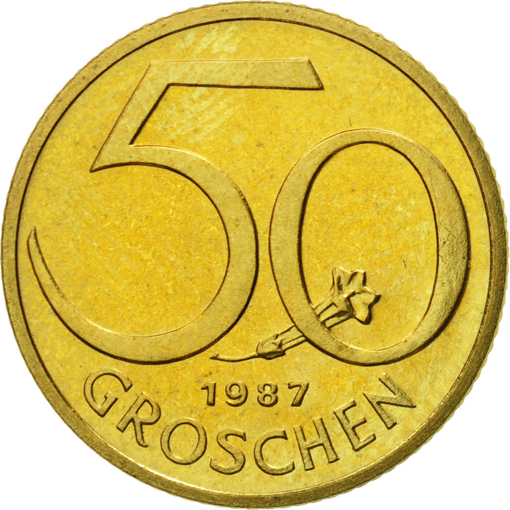 Coin, Austria, 50 Groschen, 1987, MS(63), Aluminum-Bronze, KM:2885