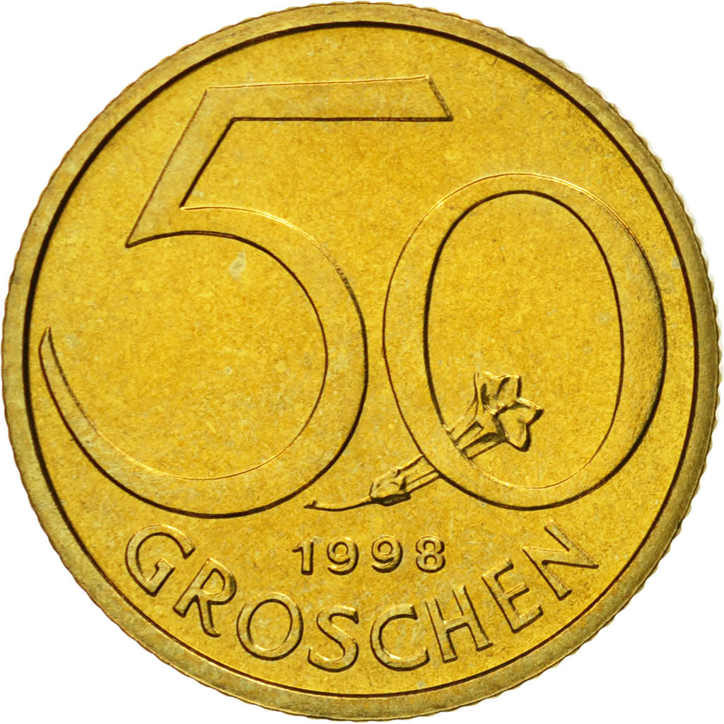 Coin, Austria, 50 Groschen, 1998, MS(63), Aluminum-Bronze, KM:2885