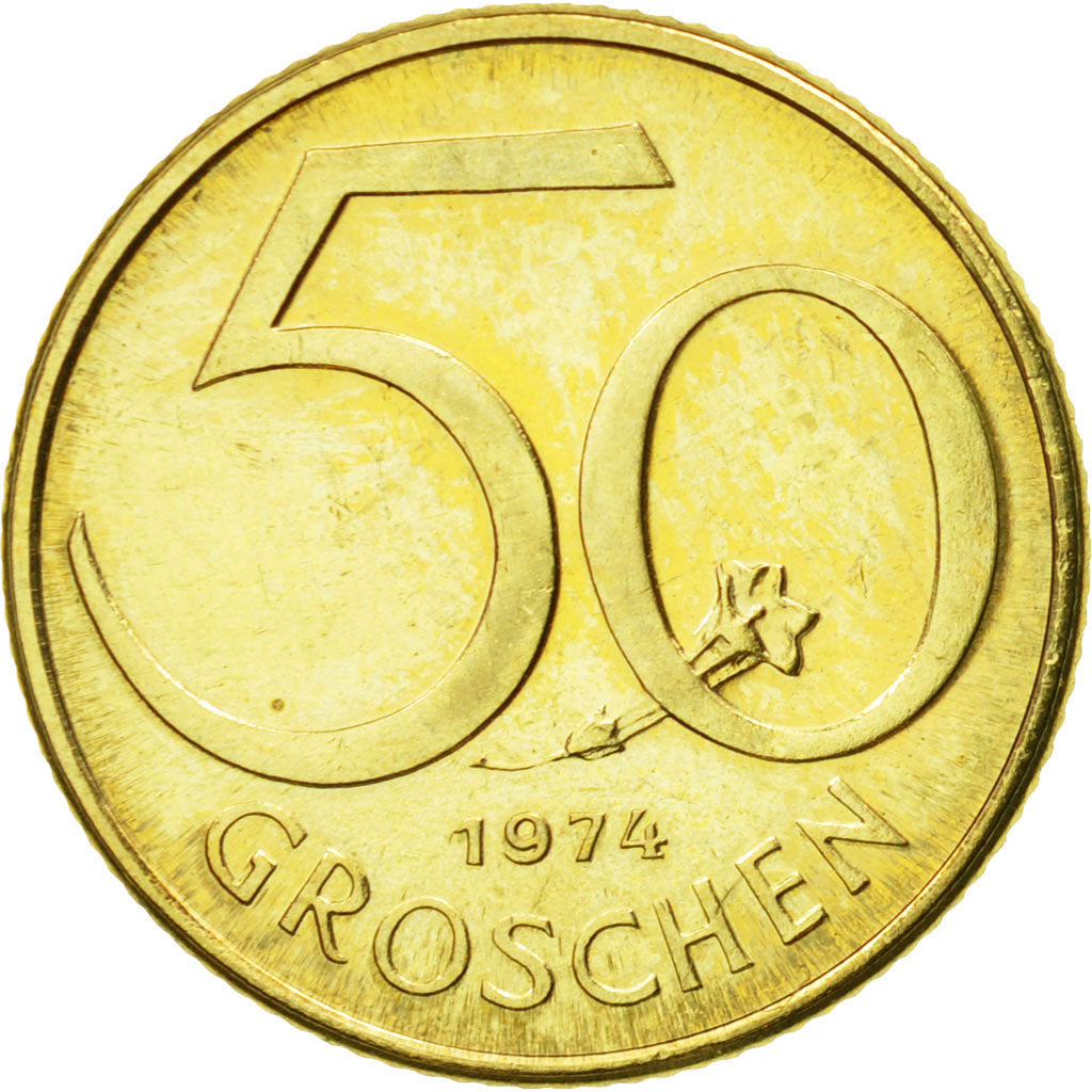 Coin, Austria, 50 Groschen, 1974, MS(63), Aluminum-Bronze, KM:2885