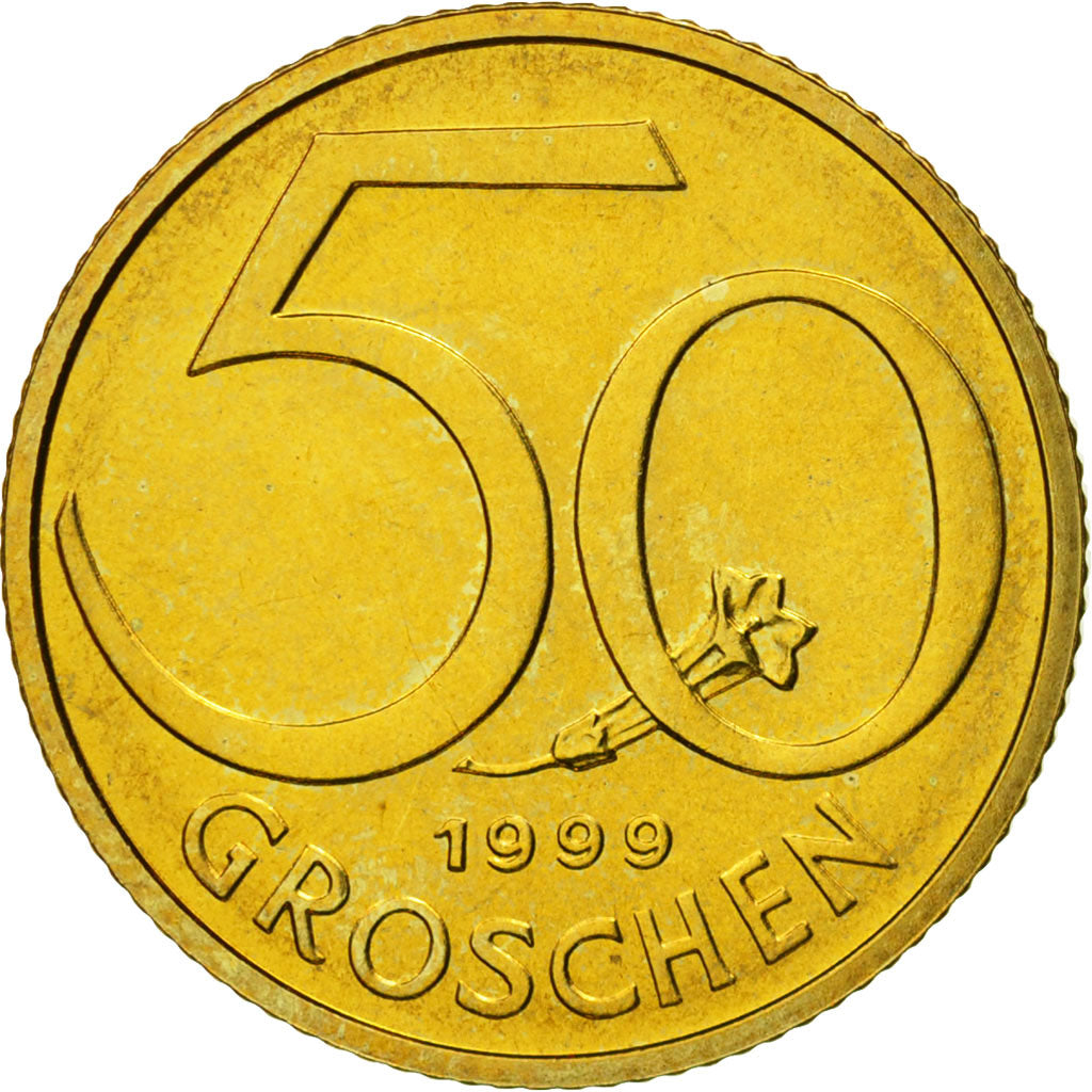 Coin, Austria, 50 Groschen, 1999, MS(63), Aluminum-Bronze, KM:2885
