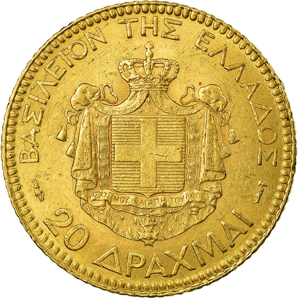 Coin, Greece, George I, 20 Drachmai, 1884, Paris, AU(55-58), Gold, KM:56