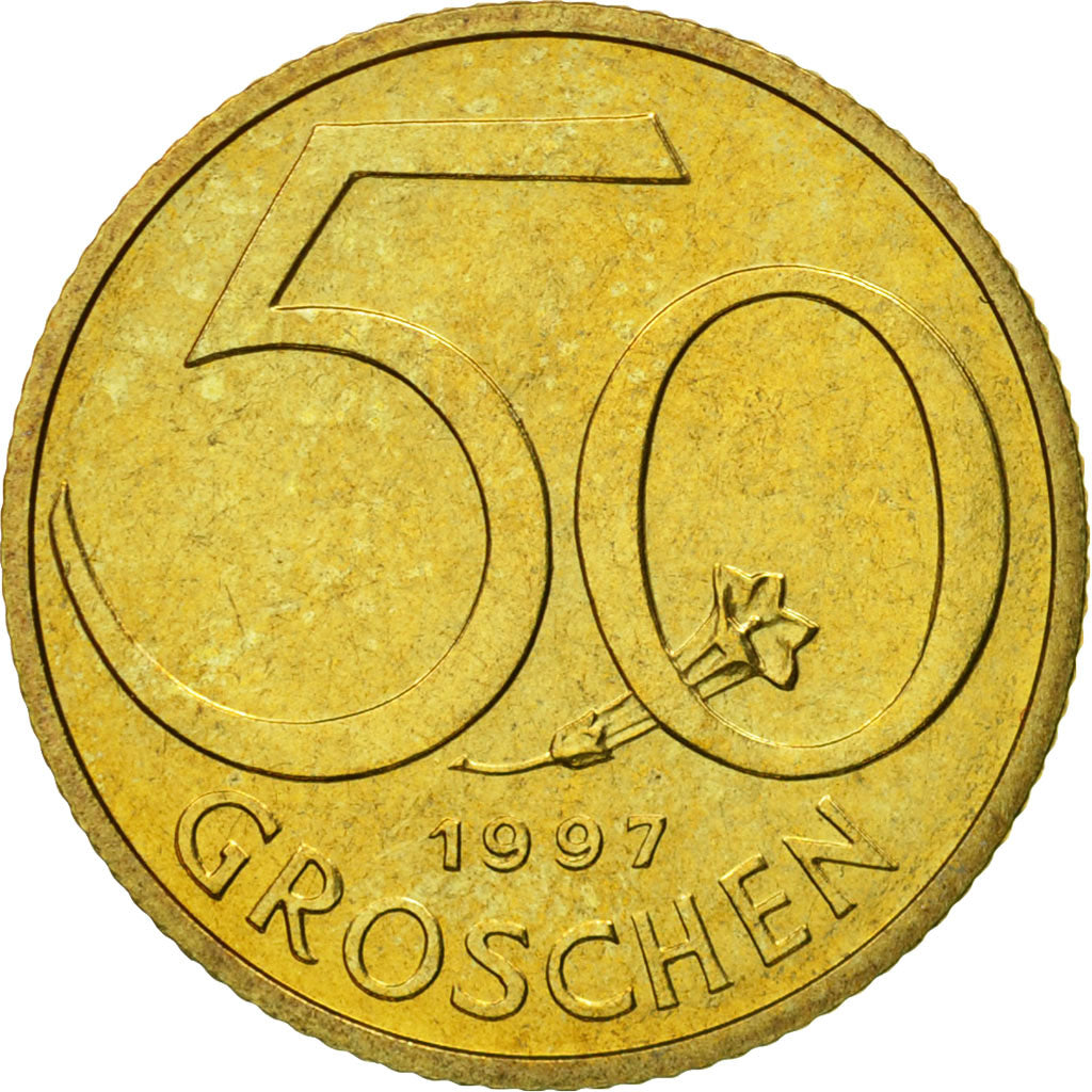 Coin, Austria, 50 Groschen, 1997, MS(63), Aluminum-Bronze, KM:2885