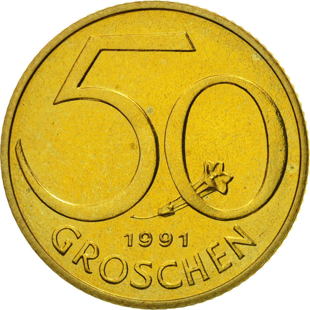 Munten, Oostenrijk, 50 Groschen, 1991, UNC-, Aluminum-Bronze, KM:2885