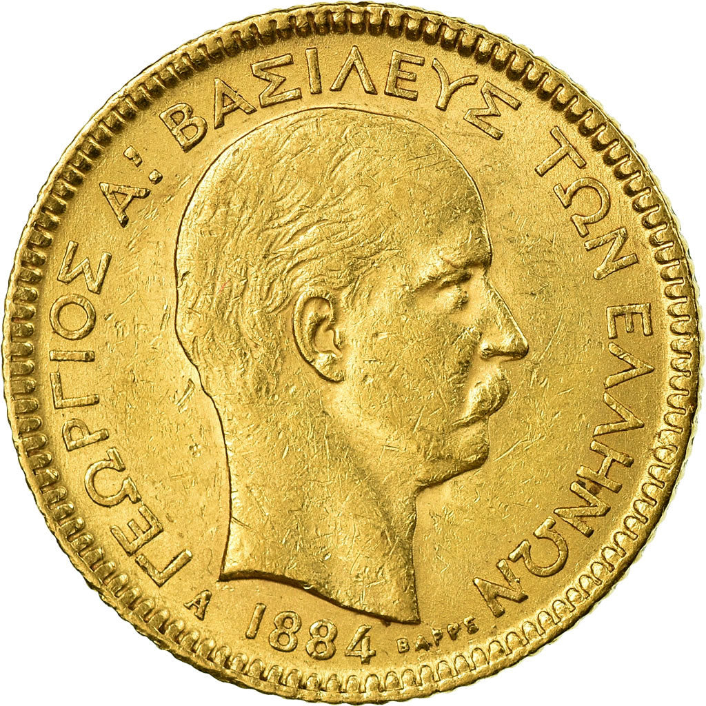 Moneta, Grecia, George I, 20 Drachmai, 1884, Paris, SPL-, Oro, KM:56