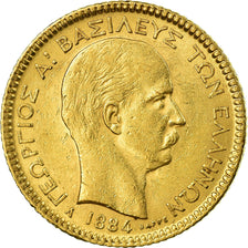 Moneda, Grecia, George I, 20 Drachmai, 1884, Paris, EBC, Oro, KM:56