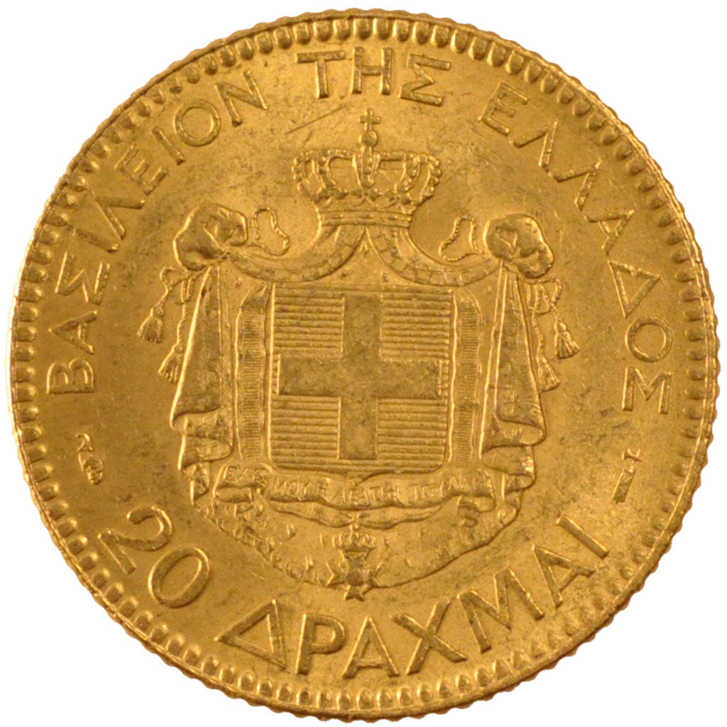 GREECE, 20 Drachmai, 1884, Paris, KM #56, AU(55-58), Gold, 6.45