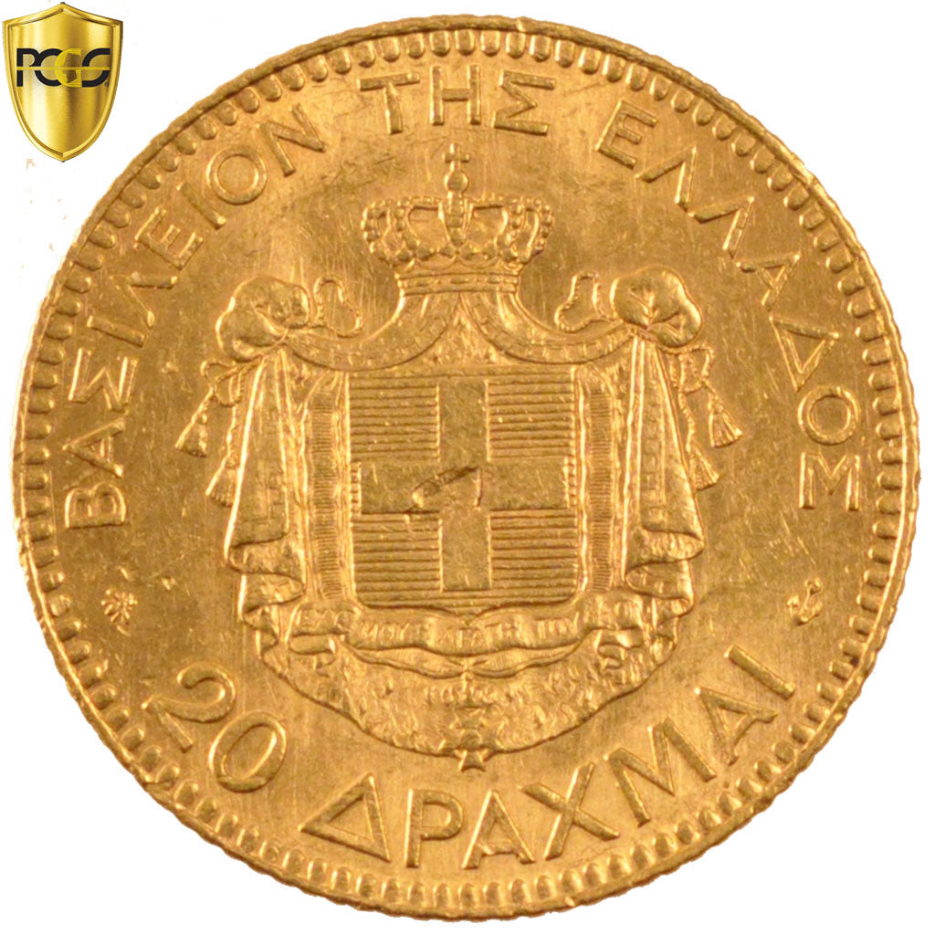 Coin, Greece, George I, 20 Drachmai, 1876, Paris, PCGS, AU58, AU(55-58), Gold