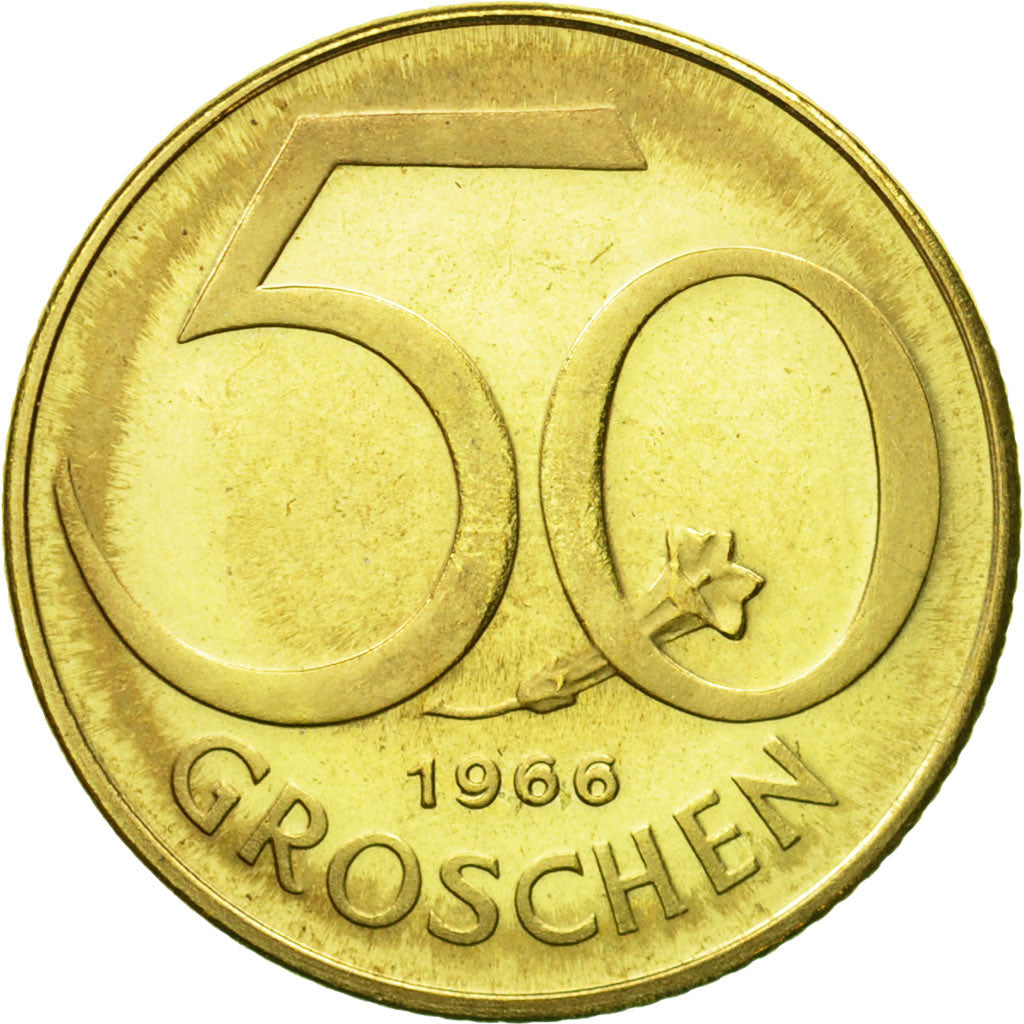 Coin, Austria, 50 Groschen, 1966, MS(63), Aluminum-Bronze, KM:2885