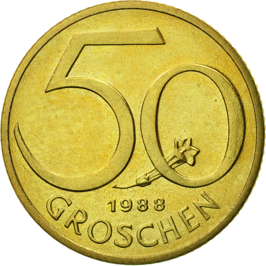 Coin, Austria, 50 Groschen, 1988, MS(63), Aluminum-Bronze, KM:2885