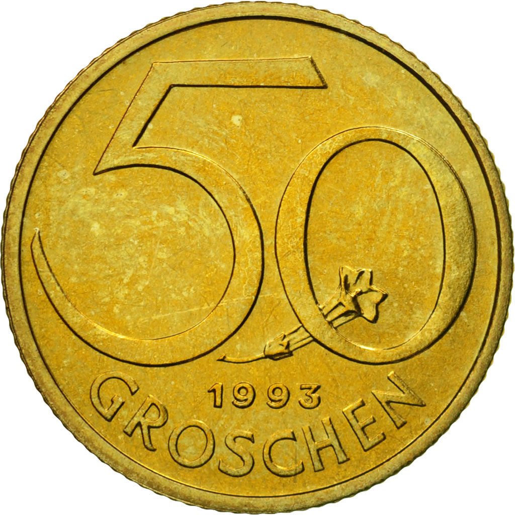 Coin, Austria, 50 Groschen, 1993, MS(63), Aluminum-Bronze, KM:2885