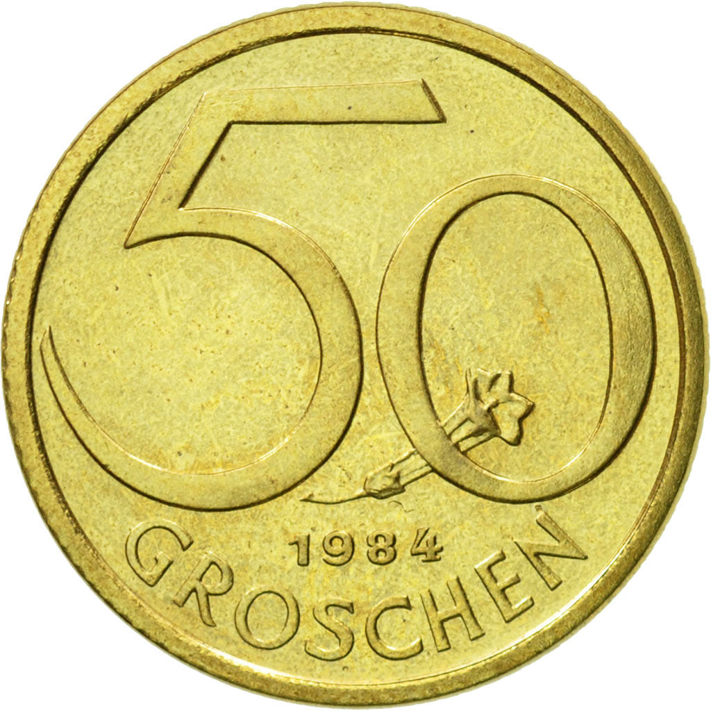 Coin, Austria, 50 Groschen, 1984, MS(63), Aluminum-Bronze, KM:2885