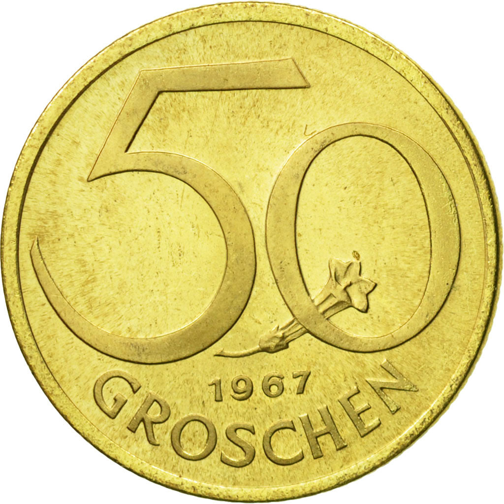 Coin, Austria, 50 Groschen, 1967, MS(63), Aluminum-Bronze, KM:2885