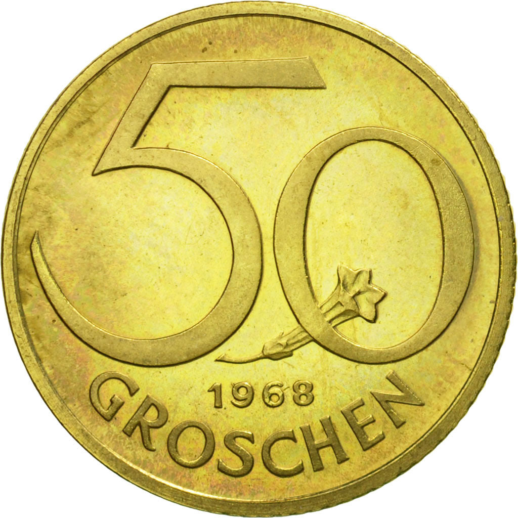 Coin, Austria, 50 Groschen, 1968, MS(63), Aluminum-Bronze, KM:2885