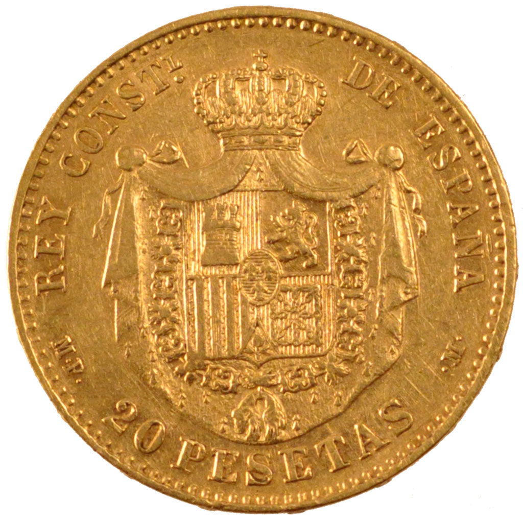 Spagna, Alfonso XIII, 20 Pesetas, 1889, Madrid, BB+, Oro, KM:693