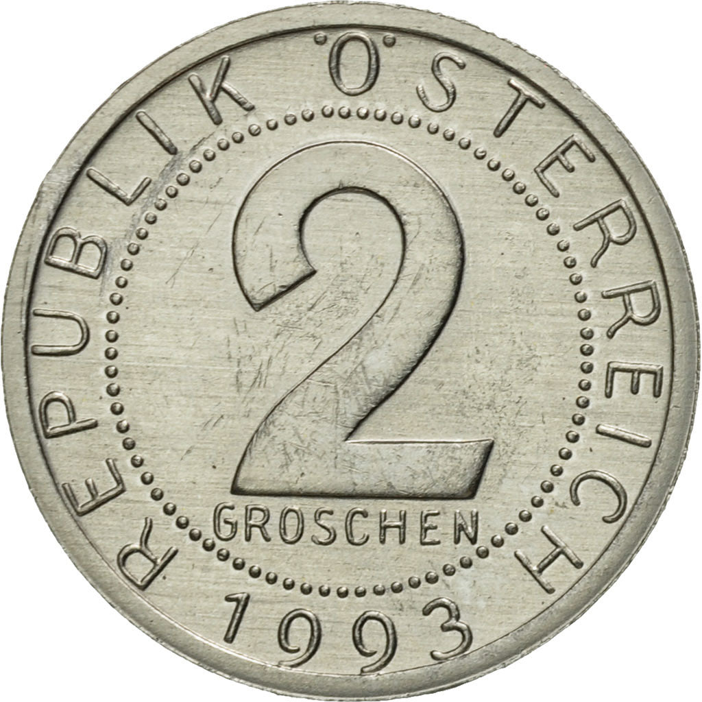 Coin, Austria, 2 Groschen, 1993, MS(63), Aluminum, KM:2876