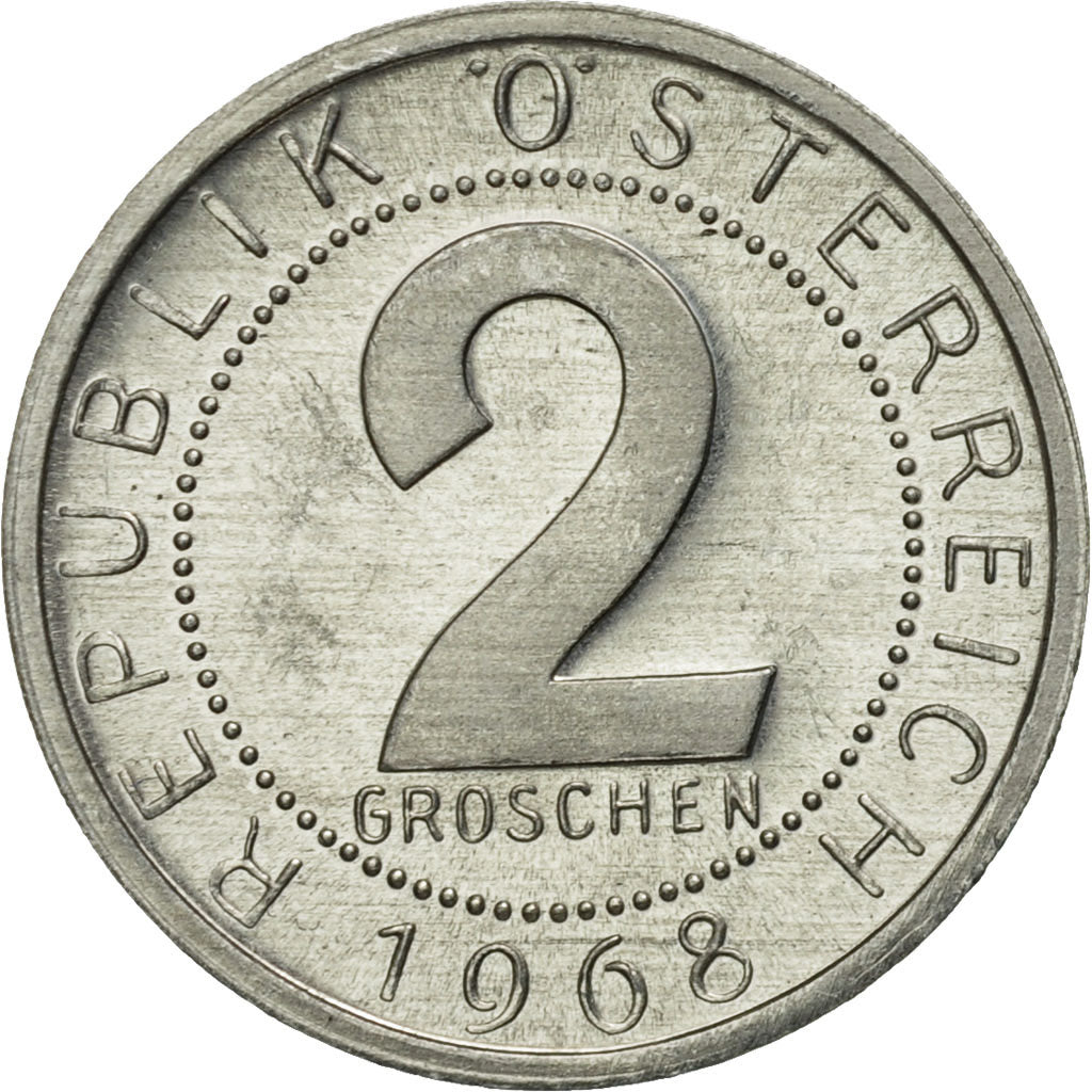 Munten, Oostenrijk, 2 Groschen, 1968, UNC-, Aluminium, KM:2876