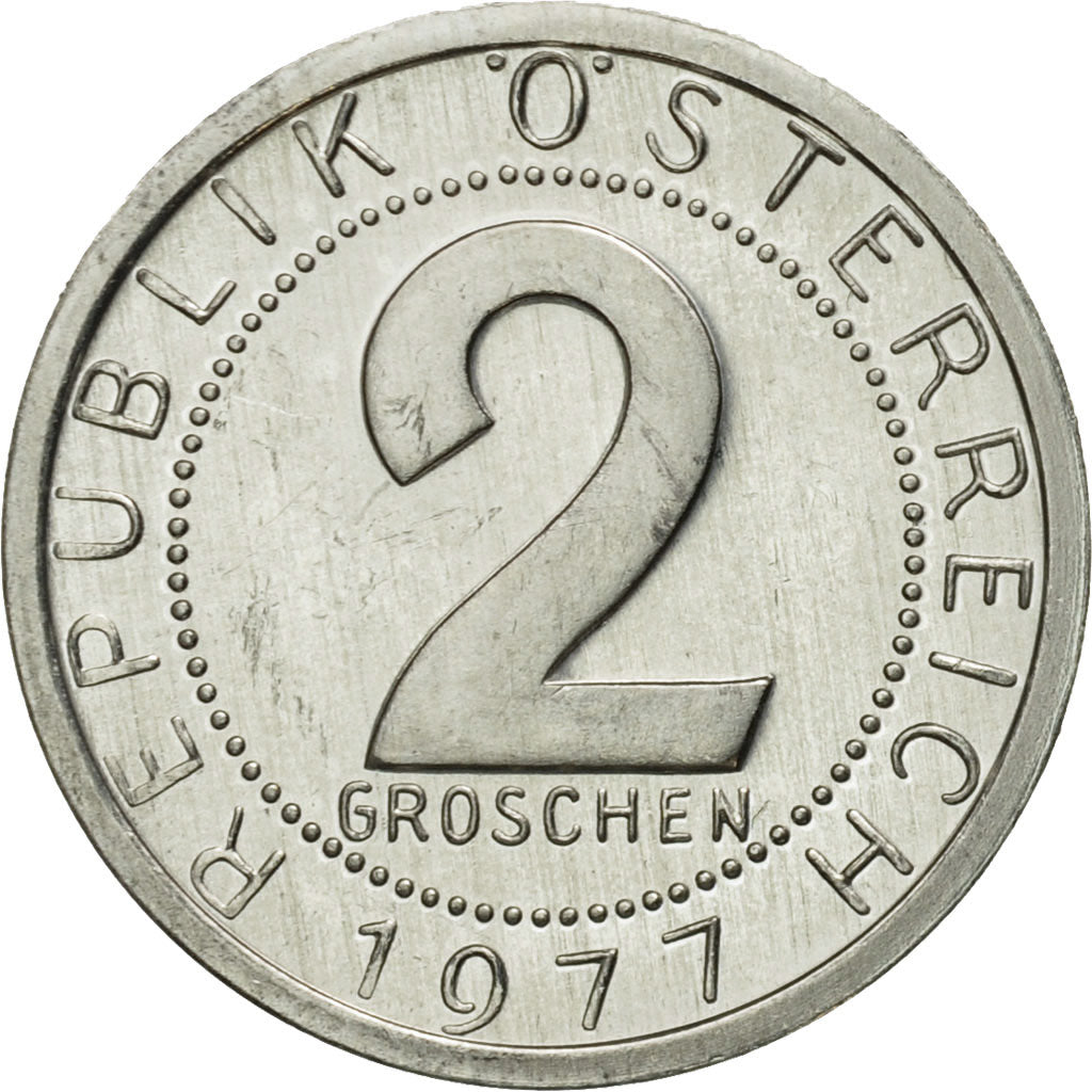 Coin, Austria, 2 Groschen, 1977, MS(63), Aluminum, KM:2876