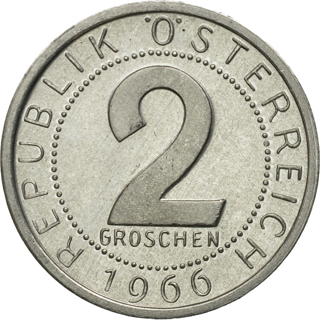 Coin, Austria, 2 Groschen, 1966, MS(63), Aluminum, KM:2876