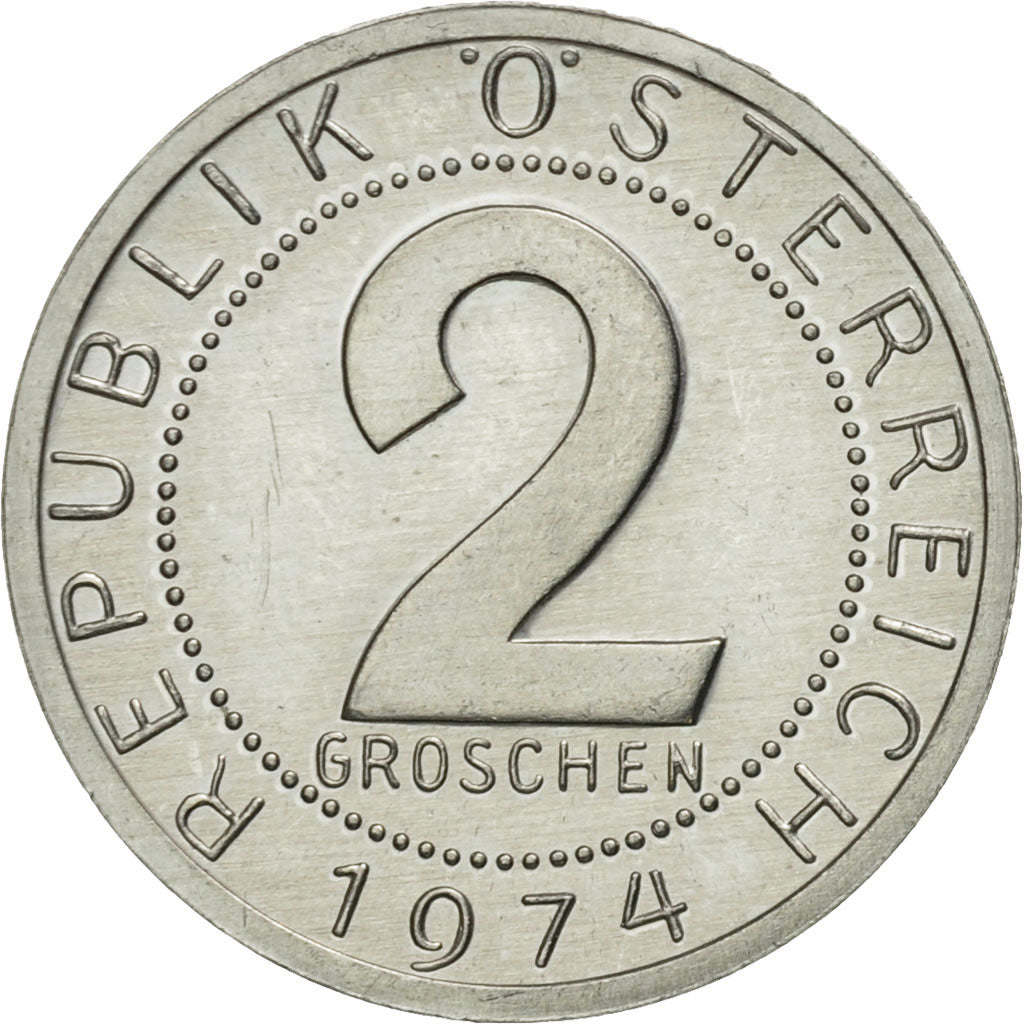 Coin, Austria, 2 Groschen, 1974, MS(63), Aluminum, KM:2876