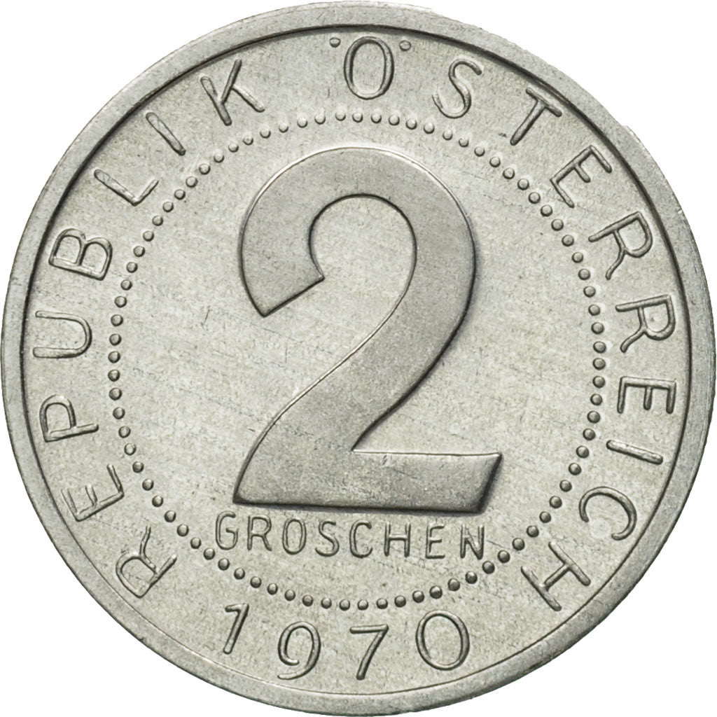 Coin, Austria, 2 Groschen, 1970, MS(63), Aluminum, KM:2876