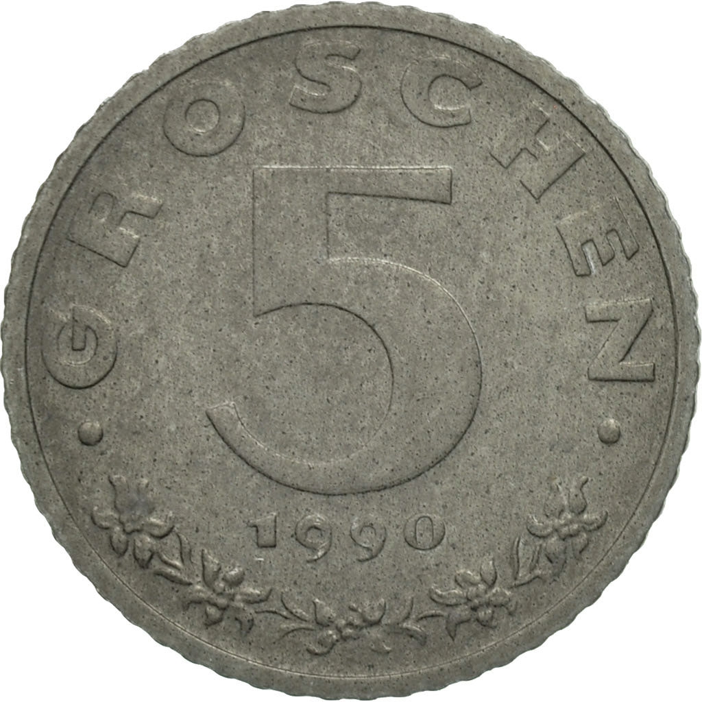 Coin, Austria, 5 Groschen, 1990, EF(40-45), Zinc, KM:2875