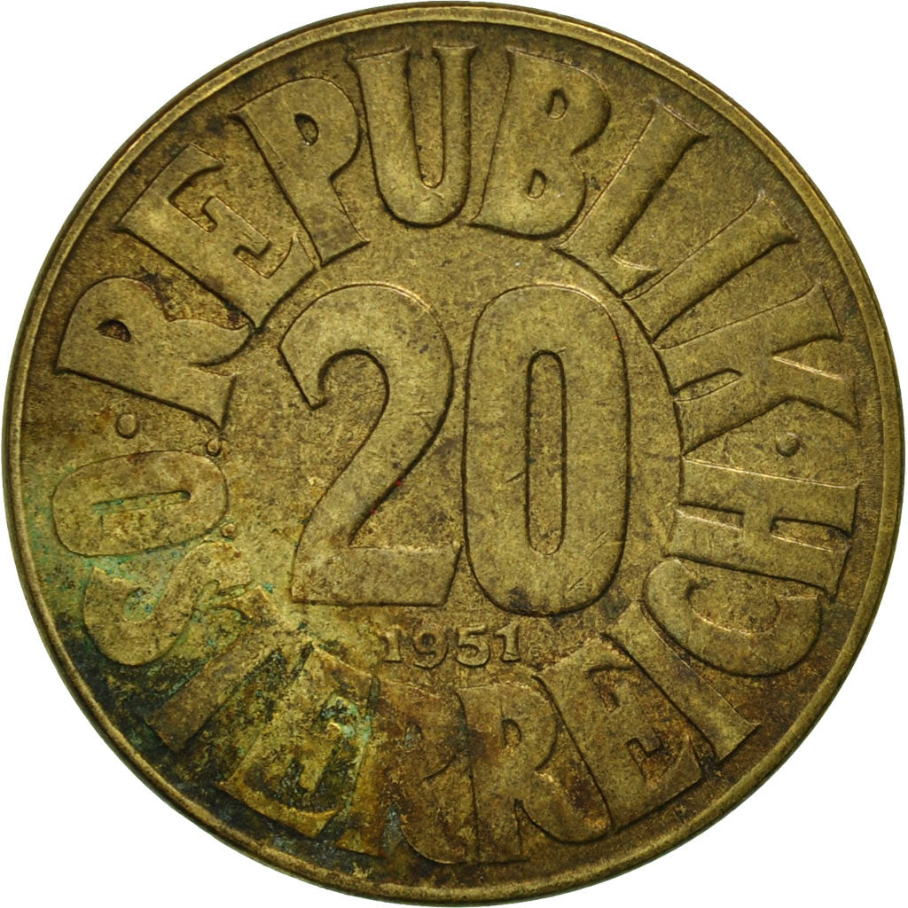 Coin, Austria, 20 Groschen, 1951, AU(55-58), Aluminum-Bronze, KM:2877