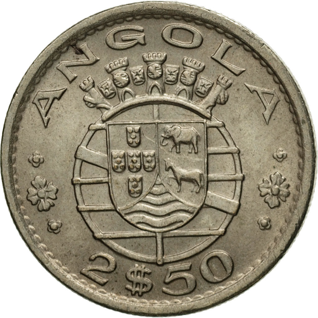 Coin, Angola, 2-1/2 Escudos, 1974, EF(40-45), Copper-nickel, KM:77