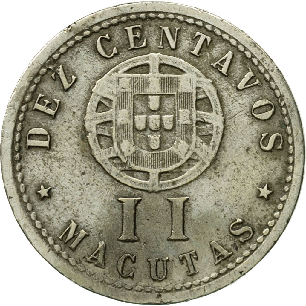 Coin, Angola, 10 Centavos, 2 Macutas, 1928, EF(40-45), Copper-nickel, KM:67