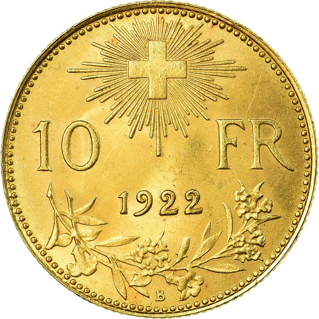Coin, Switzerland, 10 Francs, 1922, Bern, AU(55-58), Gold, KM:36