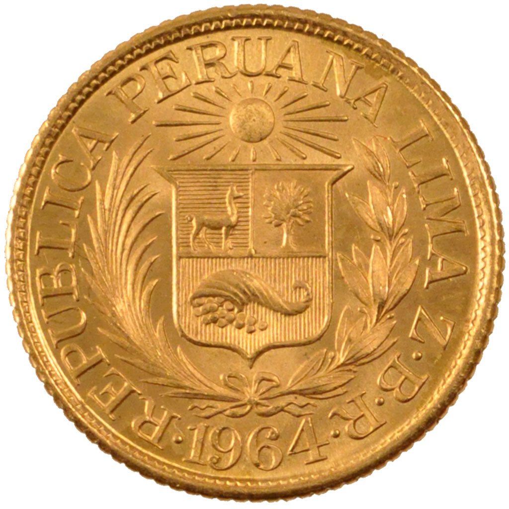 PERU, 1/2 Libra, Pound, 1964, KM #209, MS(60-62), Gold, 3.99