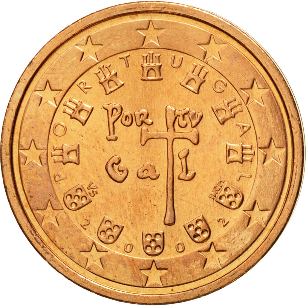 Portugal, 2 Euro Cent, 2002, MS(65-70), Copper Plated Steel, KM:741