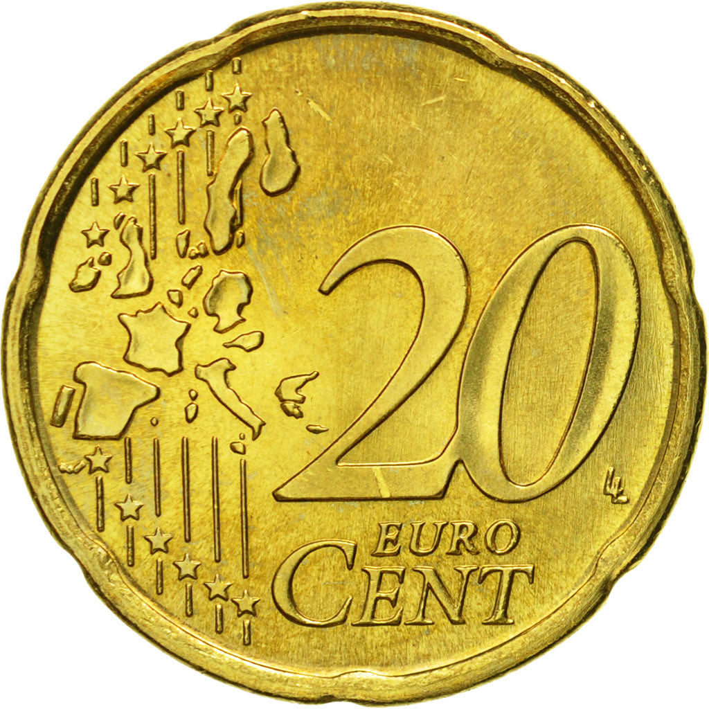 Portugal, 20 Euro Cent, 2002, MS(65-70), Brass, KM:744