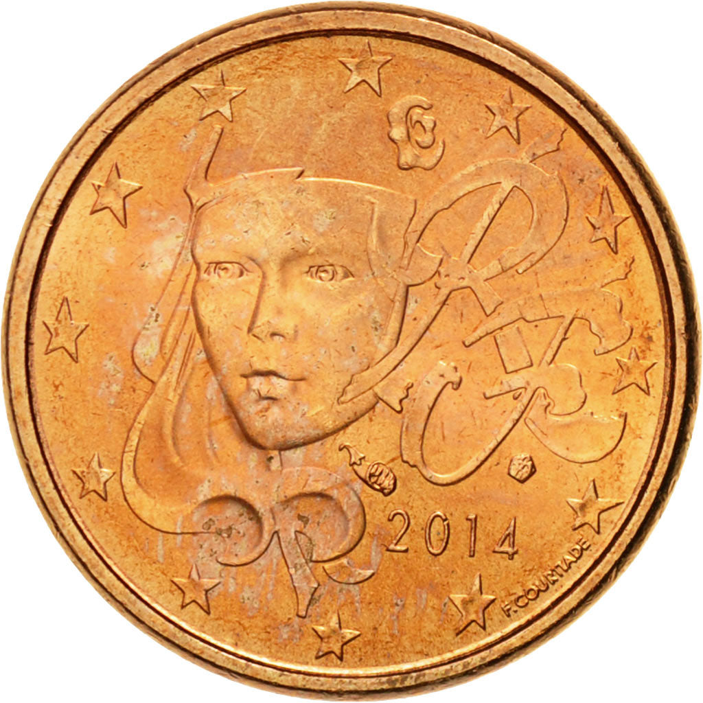 France, Euro Cent, 2014, MS(65-70), Copper Plated Steel