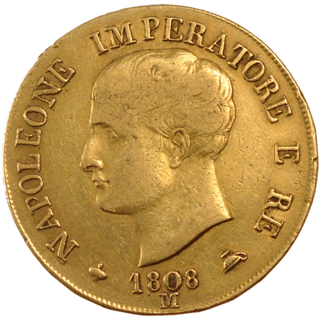 ITALIAN STATES, 40 Lire, 1808, Milan, KM #12, EF(40-45), Gold, 12.79