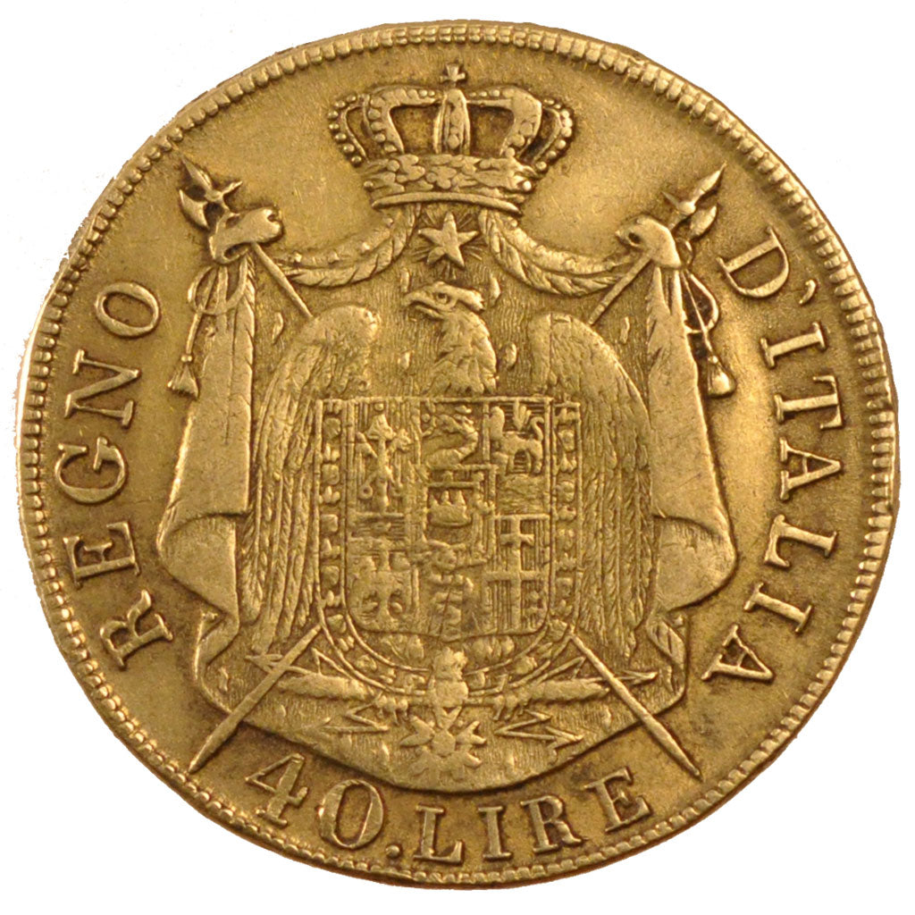 ITALIAN STATES, 40 Lire, 1808, Milan, KM #12, EF(40-45), Gold, 12.79