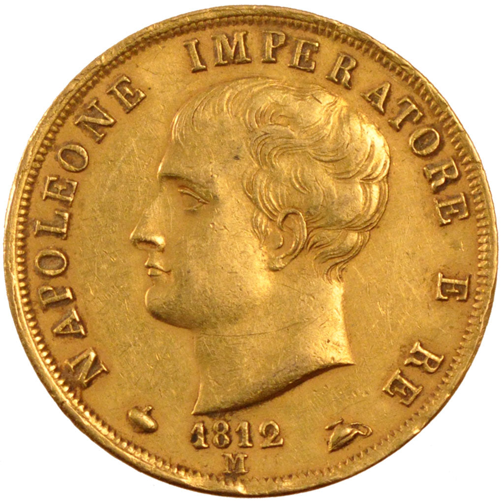 ITALIAN STATES, 40 Lire, 1812, Milan, KM #12, AU(55-58), Gold, 12.93