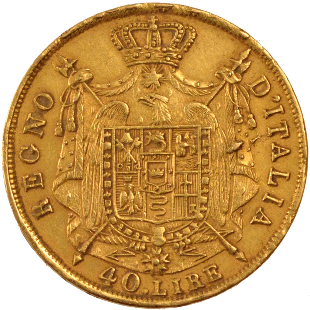 ITALIAN STATES, 40 Lire, 1812, Milan, KM #12, AU(55-58), Gold, 12.93