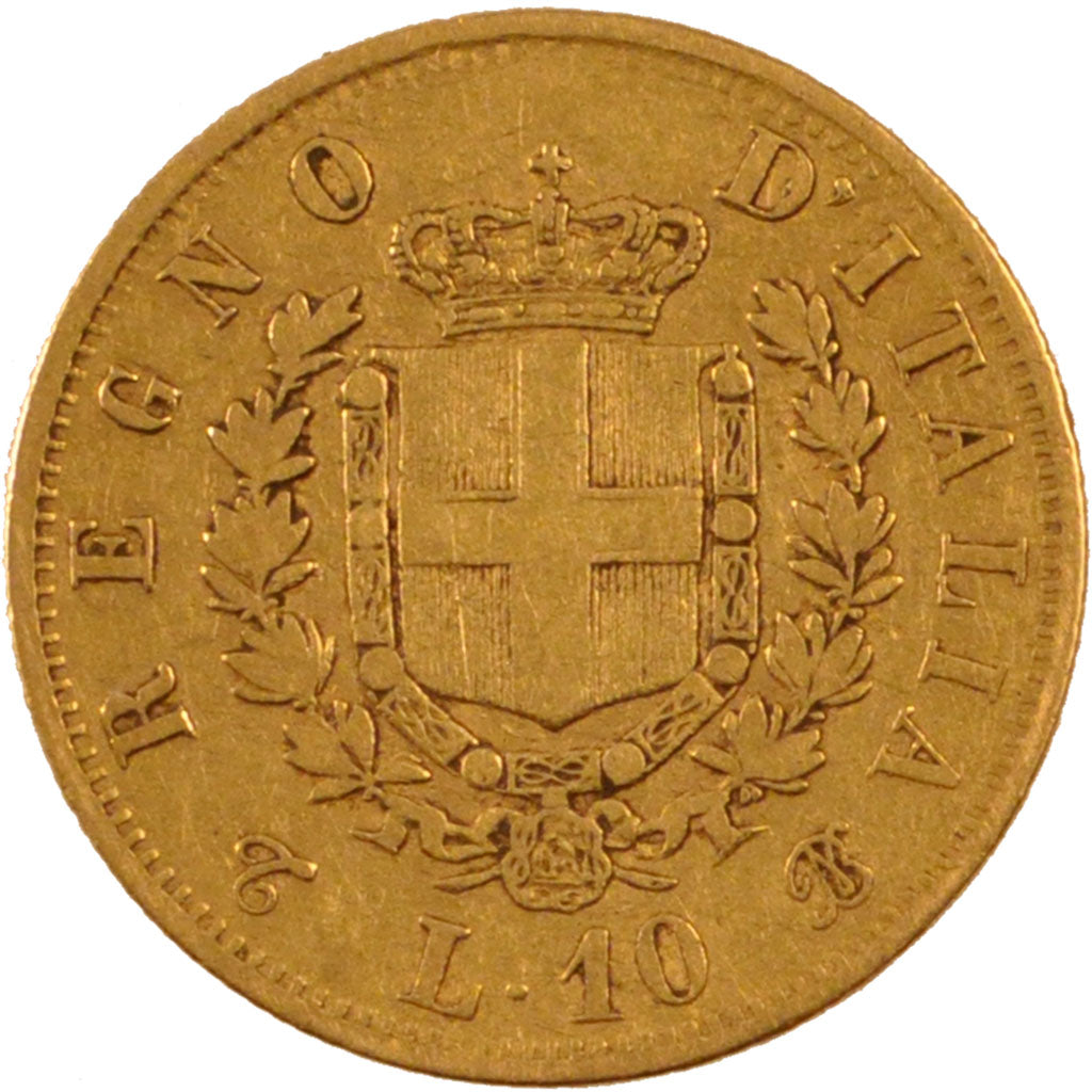 ITALY, 10 Lire, 1863, Torino, KM #9.2, EF(40-45), Gold, 18.5, 3.18