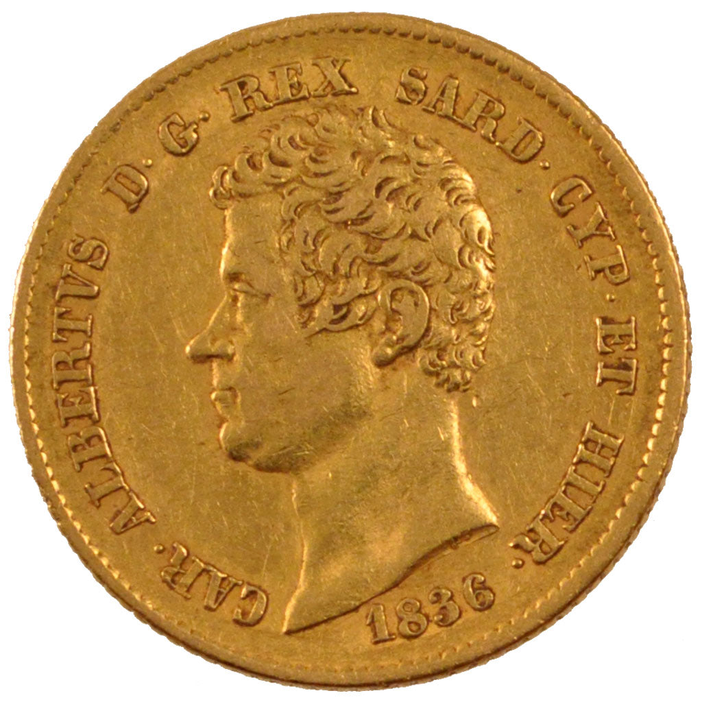 ITALIAN STATES, 20 Lire, 1836, Genoa, KM #131.2, EF(40-45), Gold, 21, 6.46