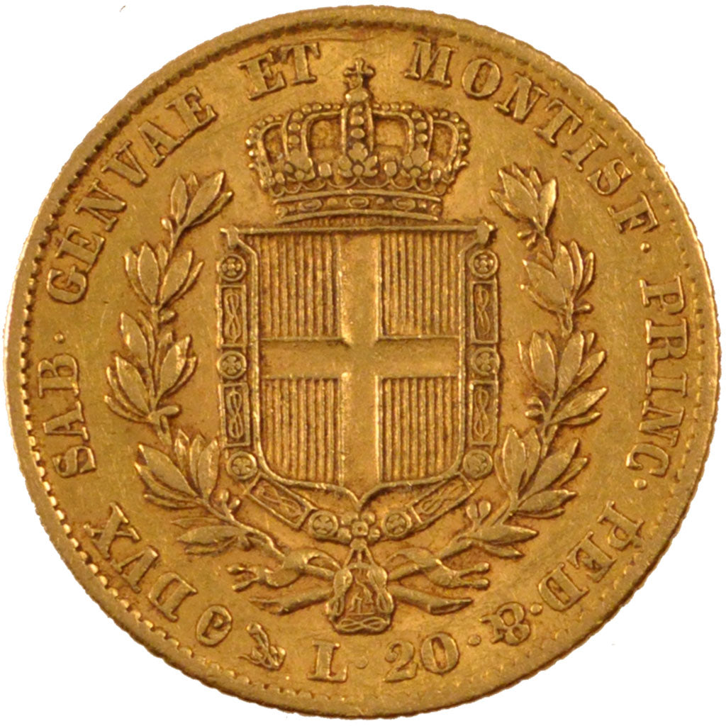 ITALIAN STATES, 20 Lire, 1836, Genoa, KM #131.2, EF(40-45), Gold, 21, 6.46