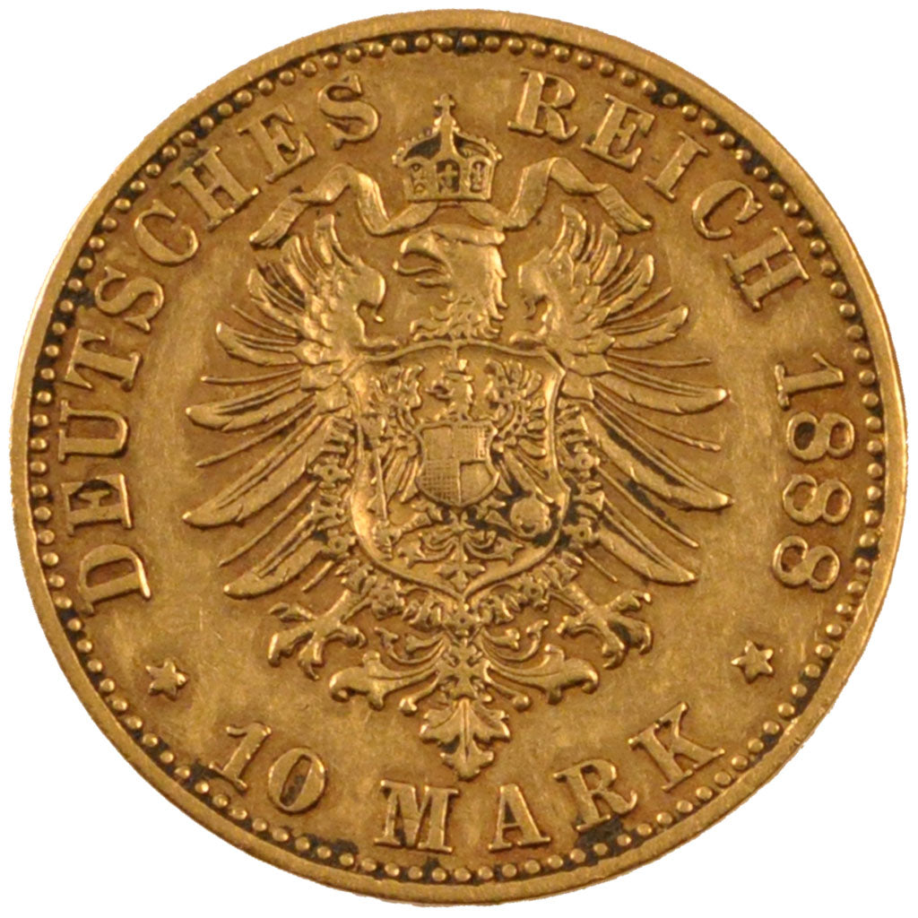 GERMAN STATES, 10 Mark, 1888, Berlin, KM #514, EF(40-45), Gold, 3.96