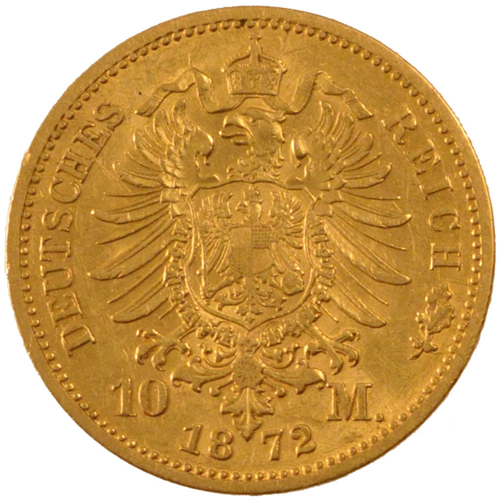 GERMAN STATES, 10 Mark, 1872, Berlin, KM #502, EF(40-45), Gold, 3.95