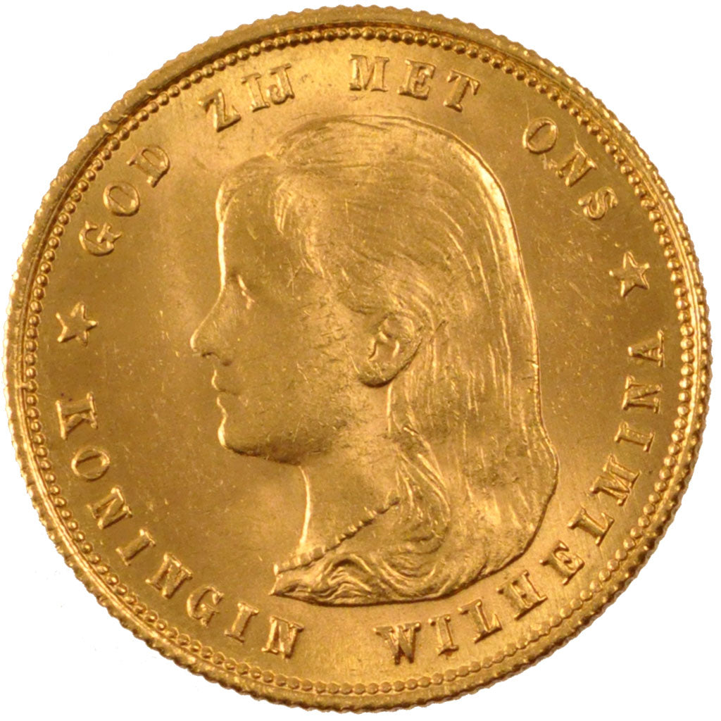 NETHERLANDS, 10 Gulden, 1897, Utrecht, KM #118, MS(60-62), Gold, 22.5, 6.70
