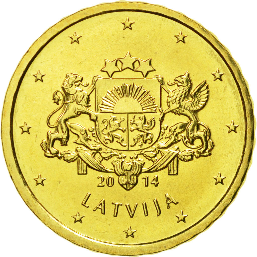 Latvia, 10 Euro Cent, 2014, MS(65-70), Brass, KM:153