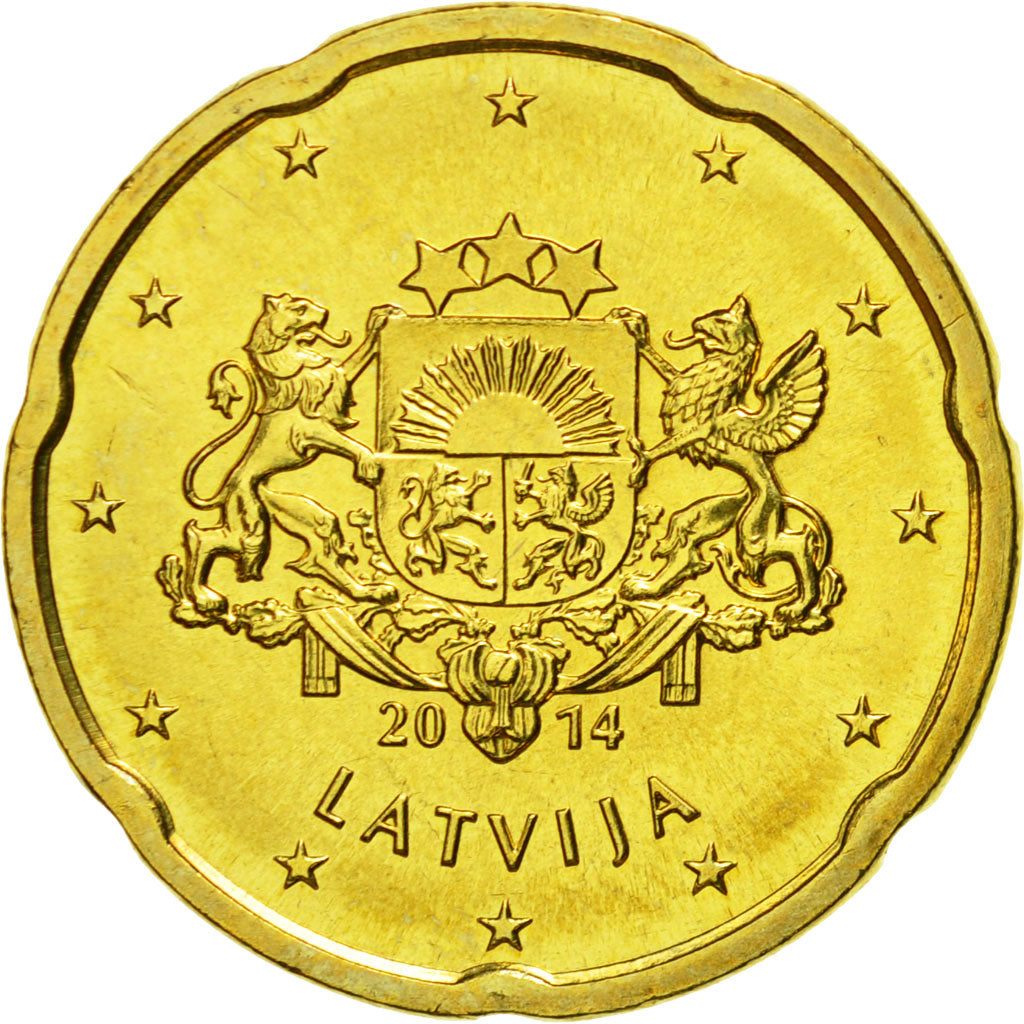 Latvia, 20 Euro Cent, 2014, MS(65-70), Brass, KM:154