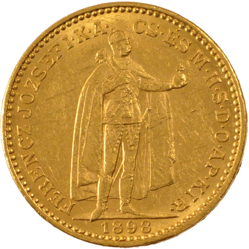 HUNGARY, 20 Korona, 1898, Kormoczbanya, KM #486, AU(55-58), Gold, 6.79