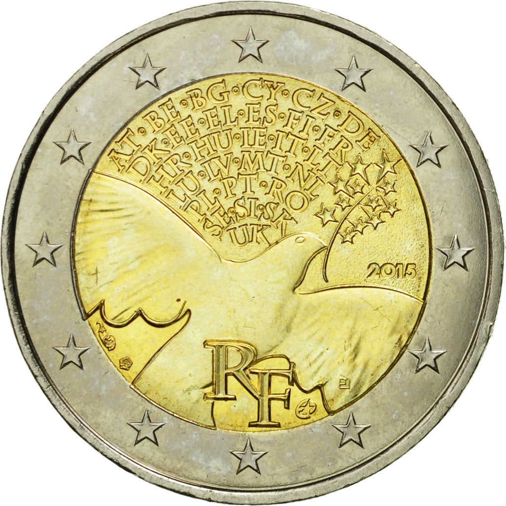 France, 2 Euro, Paix, 2015, MS(63), Bi-Metallic