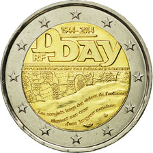 France, 2 Euro, D-Day, 2014, MS(63), Bi-Metallic